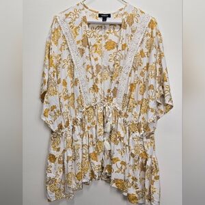 TORRID Ruffle Kimono Top Sz 00 12 14 Yellow Floral Boho Bohemian